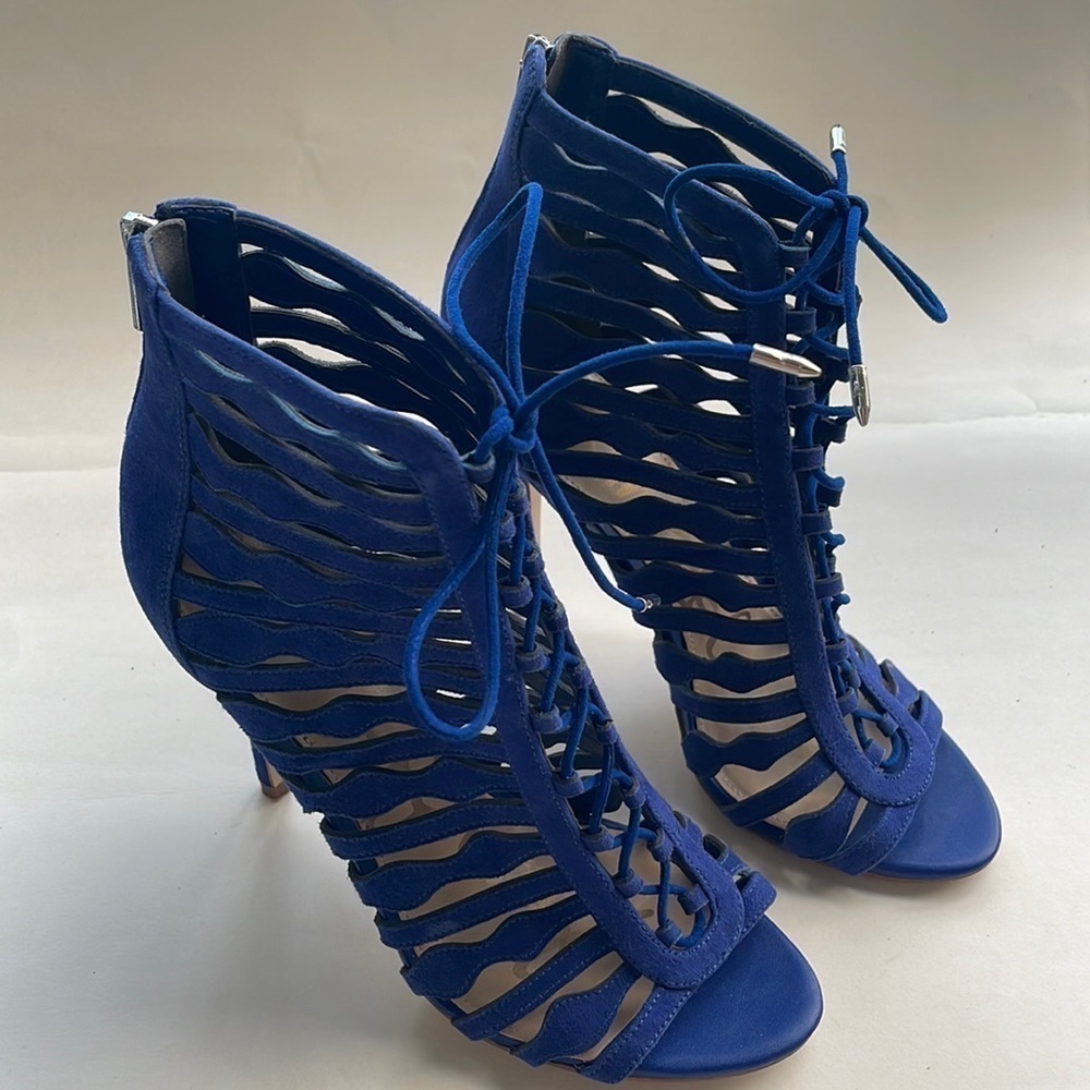 Sam Edelman Amelia Ghillie Cage Sandal,Blue Suede Color,Womens Size 7.5M - Picture 2 of 9